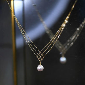 Japanese Akoya Pearl Lace Necklace in 14k Gold