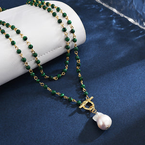 Malachite Gems and Baroque Pearls Necklace