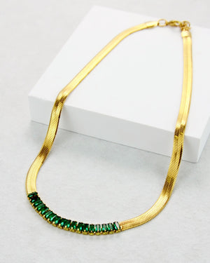 Bold Herringbone Chain Necklace with Emerald