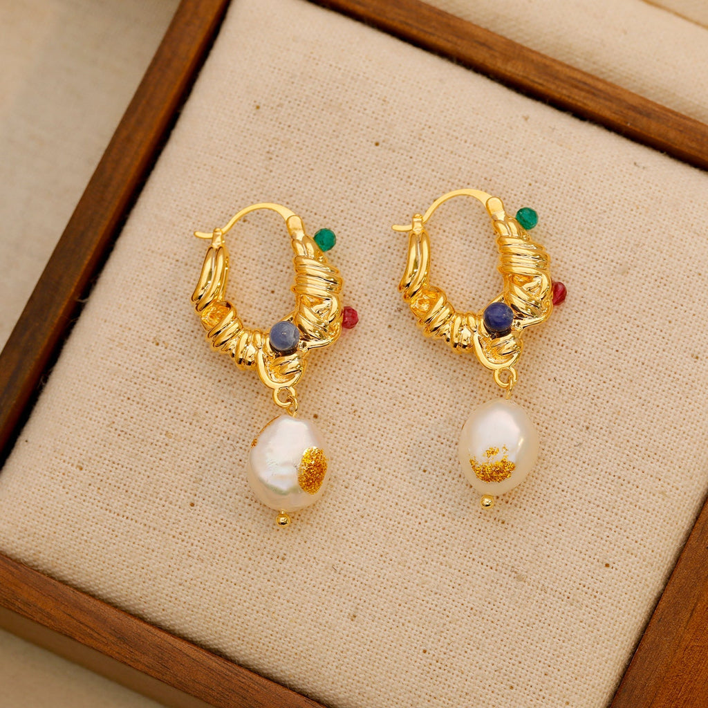 White Pearl Hoop Earrings