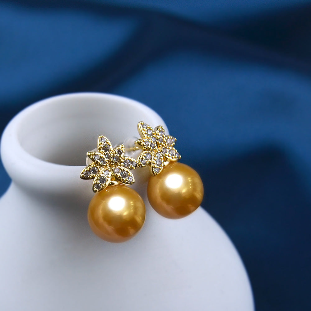 Natural Champagne Pearl Stud Earrings