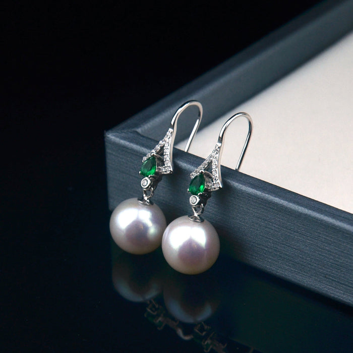 Emerald Beads & Akoya Pearl Hoop Earrings