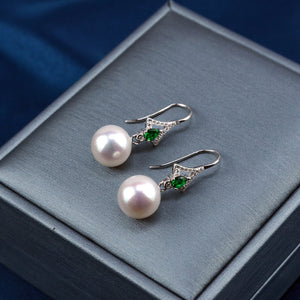 Emerald Beads & Akoya Pearl Hoop Earrings