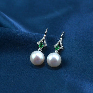 Emerald Beads & Akoya Pearl Hoop Earrings