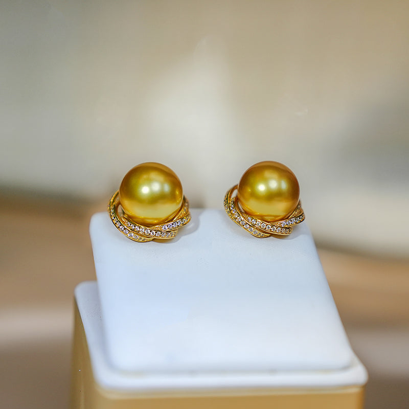 Natural Champagne Pearl Stud Earrings
