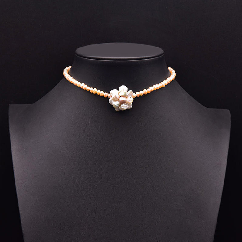 Hand Wrapped Natural Flower Pearls Necklace