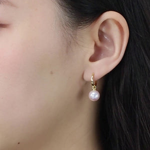 Japanese Akoya Pearl Hoop Earrings in 18K Gold