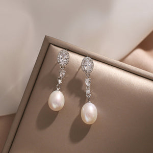 Freshwater Pearl & Lab Grown Diamond Drop Earrings