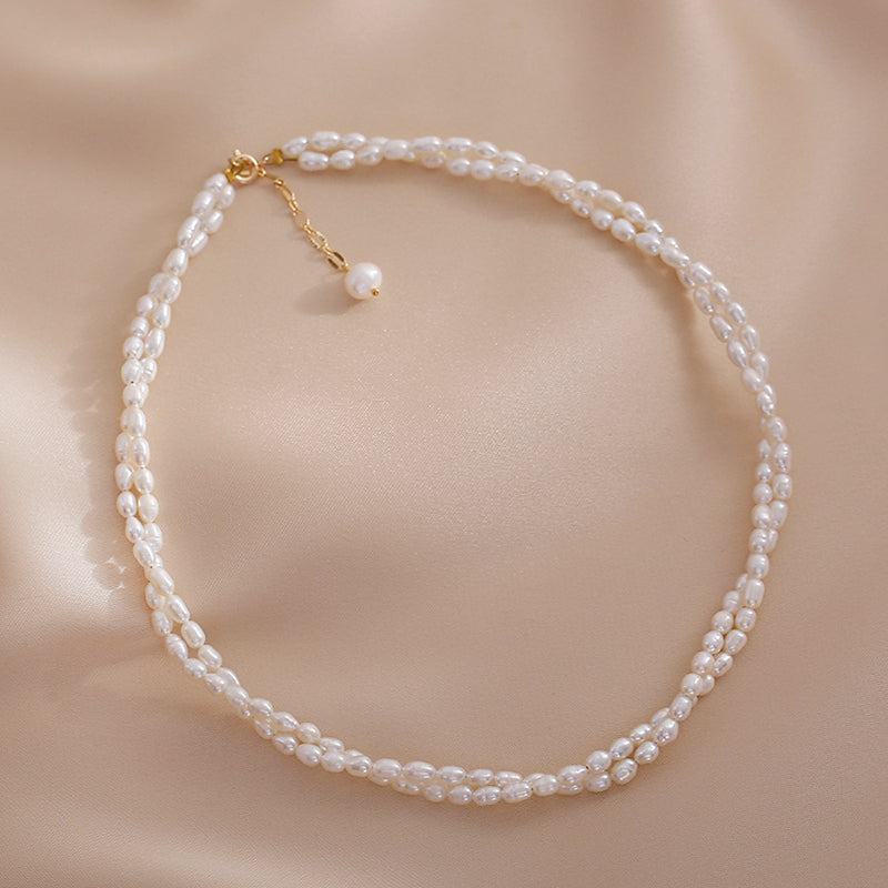 Double Strands Freshwater White Pearl Necklace