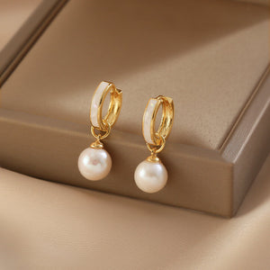 White Pearl Hoop Earrings