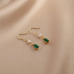 Emerald & Pearl Hoop Earrings