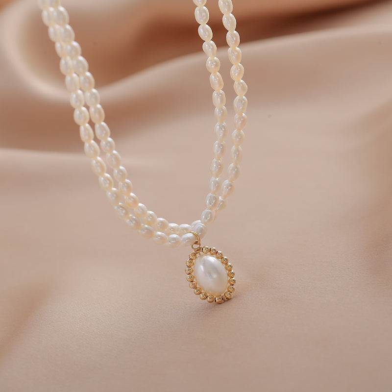 Double Strands White Pearl Necklace