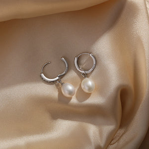 Freshwater White Pearl Hoop Earrings