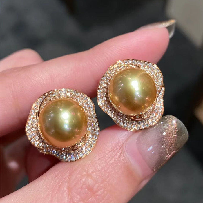 Natural Golden Pearl Stud Earrings