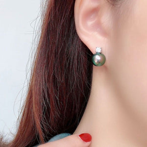Natural Black Pearl Stud Earrings