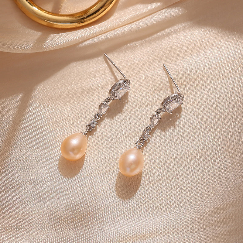 Freshwater Pearl & Lab Grown Diamond Drop Earrings