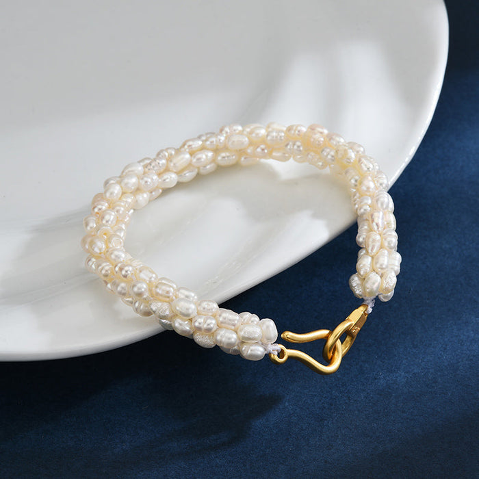 Hand Wrapped White Pearls Bracelet