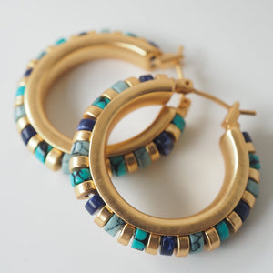 Turquoise and Lapis Hoop Earrings