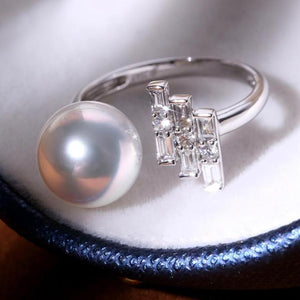 Akoya Pearl & Lab-diamonds Open Ring