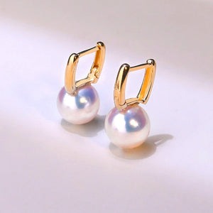 Japanese Akoya Pearl Hoop Earrings in 18K Gold