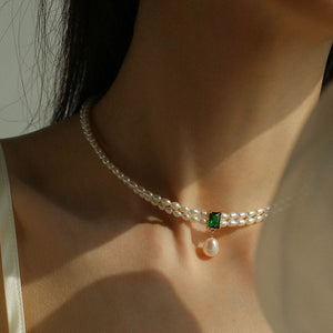 Emerald Gems and Pearls Choker Necklace