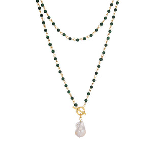 Malachite Gems and Baroque Pearls Necklace