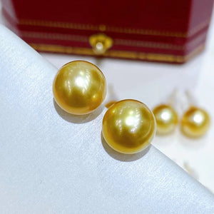 Natural Golden Pearl Stud Earrings in 18k gold