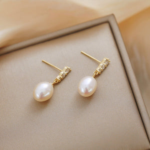 Freshwater Pearl & Lab Diamond Drop Earrings