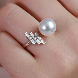 Akoya Pearl & Lab-diamonds Open Ring