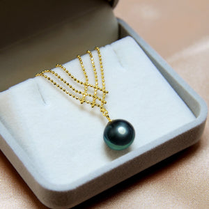 Natural Black Pearl Lace Necklace in 14k Gold