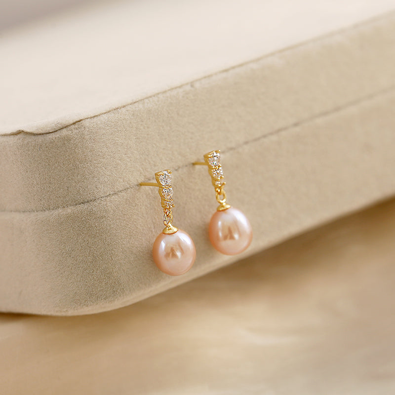 Freshwater Pearl & Lab Diamond Drop Earrings